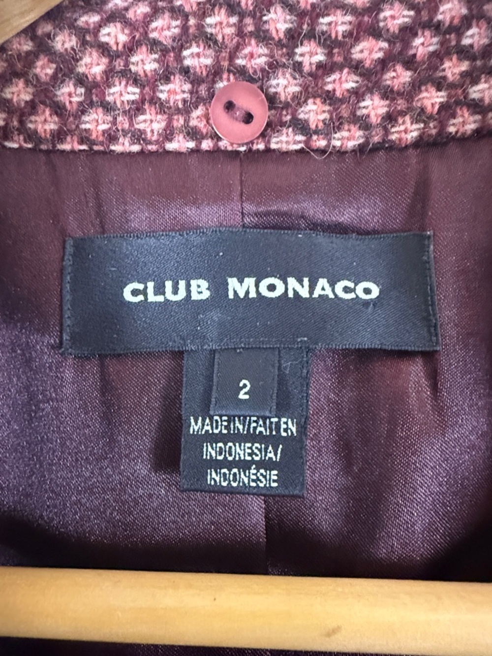 Club Monaco Women's Textured Burgundy-Patterned Blazer Size 2 - Picture 2 of 7